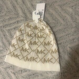 Michael Kors Beanie White & Gold/Tan - New - Never Worn